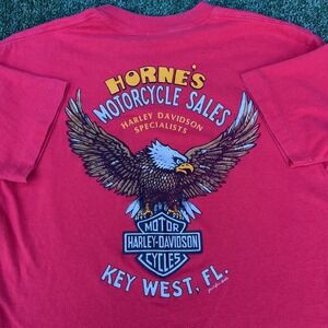 Vintage Harley Davidson Pocket T-Shirt Mens Small Red Horne's Eagle Key West 70s